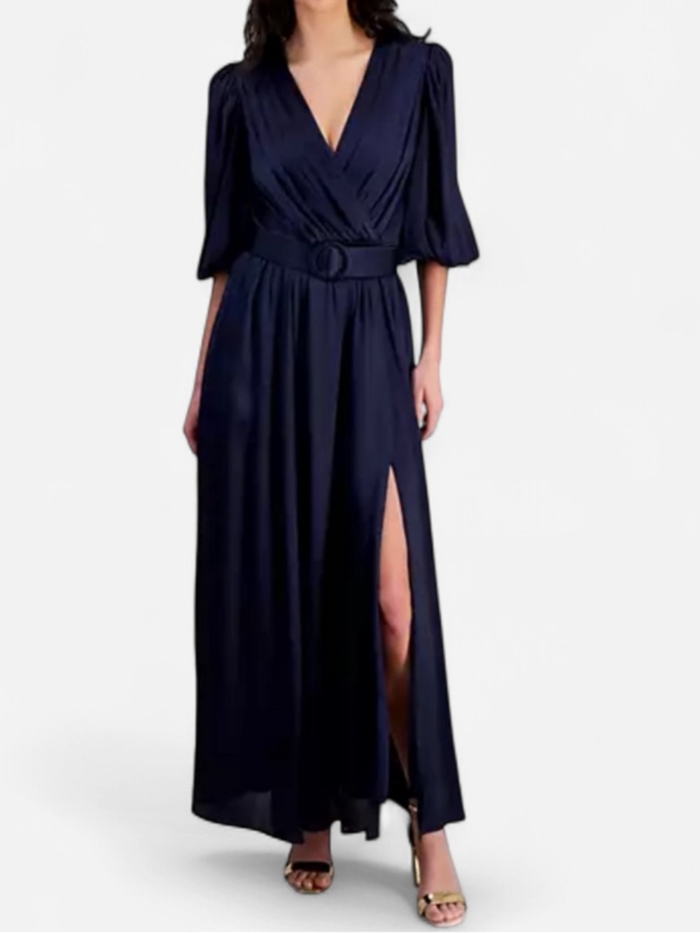 Taylor Navy Crepe Maxi Dress w/ Side Slit Size 16 NWT Missing Belt